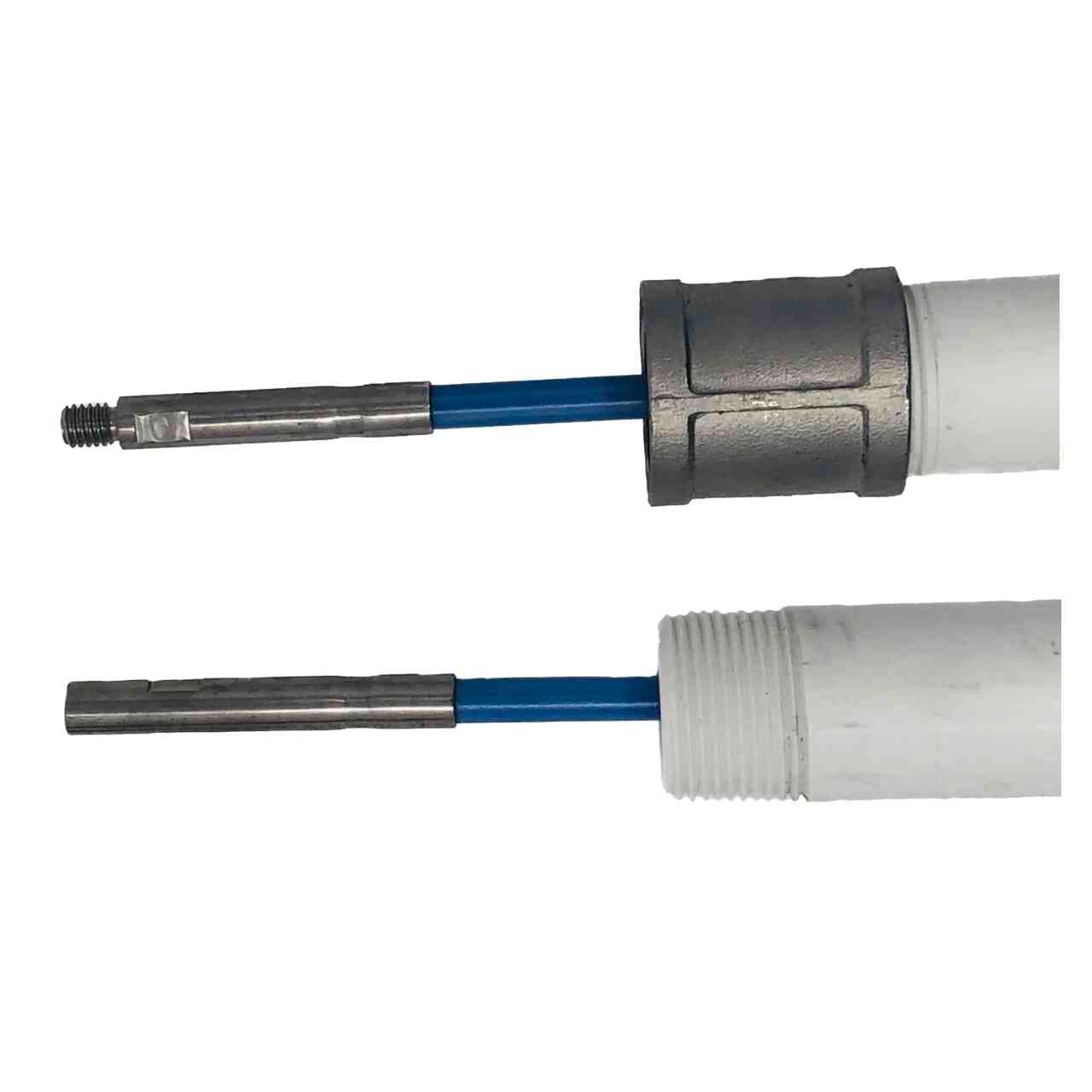 Drop pipe kit components showing aluminum outer pipes and blue internal pump rod